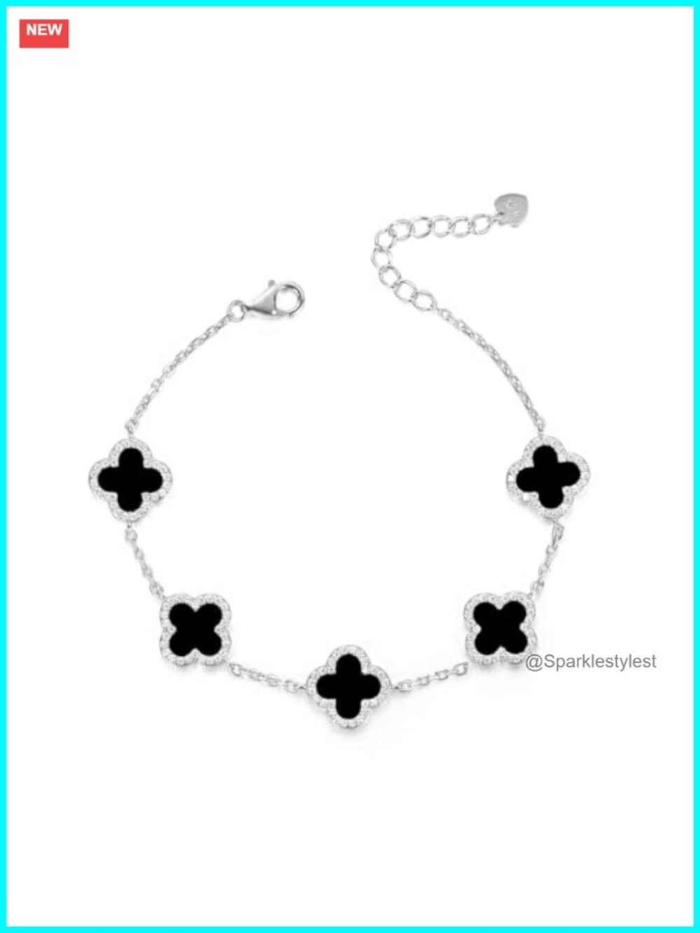 925 Sterling Silver Clover Bracelet Rhodium Plated Adjustable Chain Women
